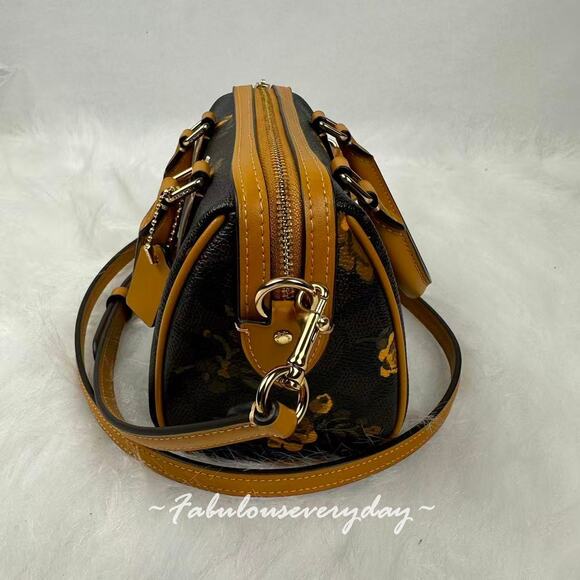Coach Mini Rowan Crossbody Bag Sig Canvas With Floral Print CCF31 Walnut/Yellow - Picture 3 of 9